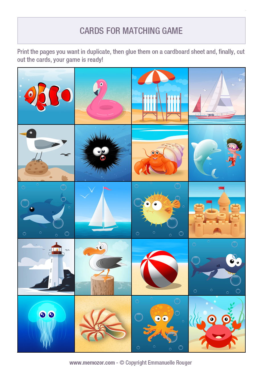Beach memory game to print