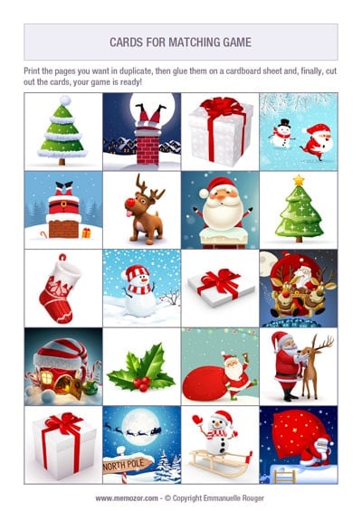 Christmas memory game to print