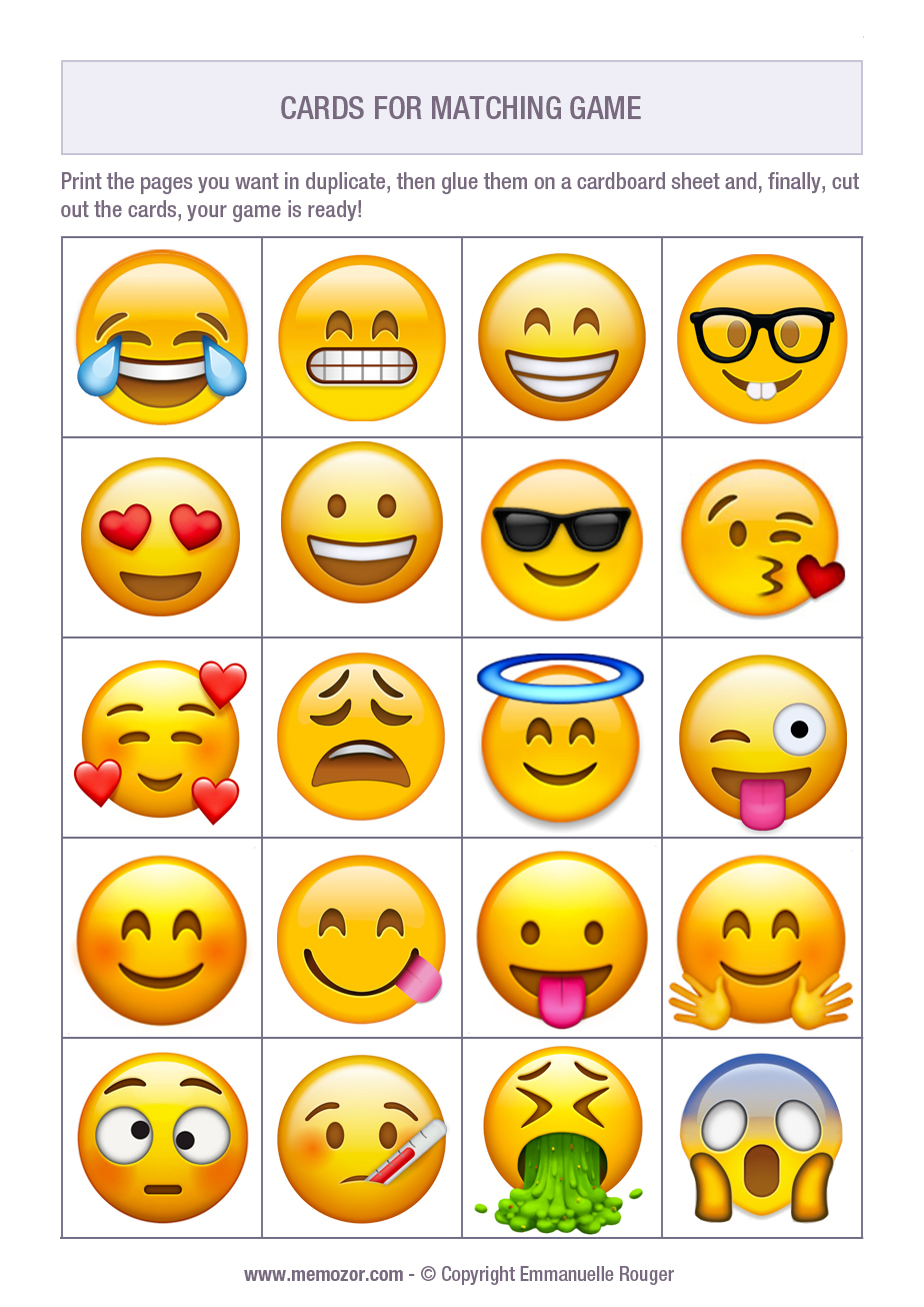 Free printable memory game Emoji - 1