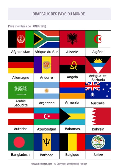 Jeu de memory à imprimer avec les drapeaux des pays du monde entier.  Imprimez et découpez les cartes …