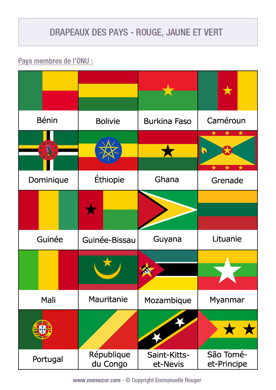 Pays avec drapeaux Rouge, Jaune et Vert - à imprimer