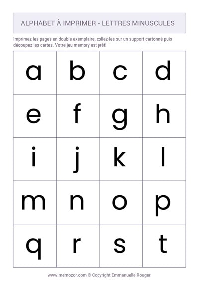 Lettres de l'alphabet en minuscule à imprimer