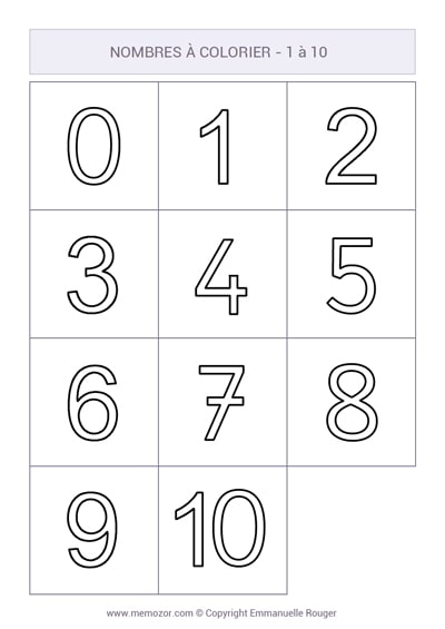 Chiffres de 1 à 10 à colorier Chiffres de 1 à 10 à colorier