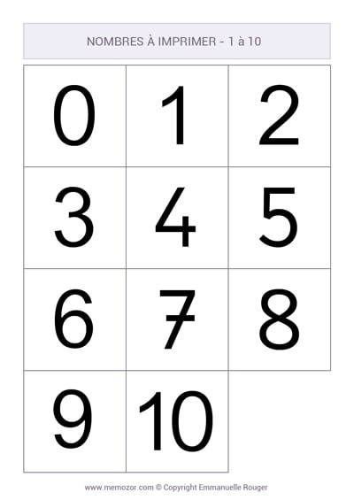 Chiffres de 1 à 10 à imprimer