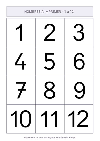 Chiffres de 1 à 12 à imprimer