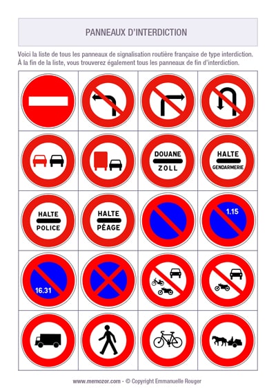Les panneaux d'interdiction