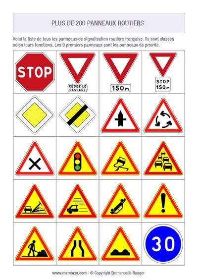 Tous les panneaux de signalisation routière