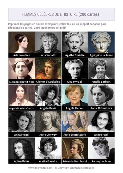 Cartes des femmes célèbres à imprimer