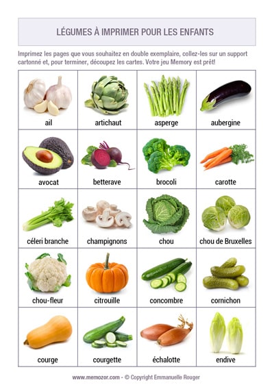 100 Cartes Légumes avec noms et images - à imprimer