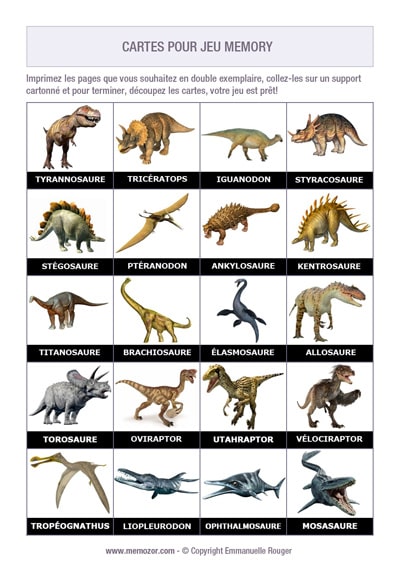 Photos de dinosaures avec les noms à imprimer