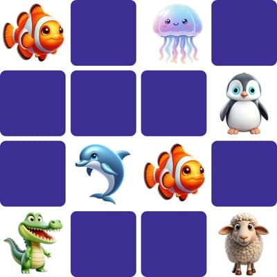 Jeu memory avec des animaux mignons