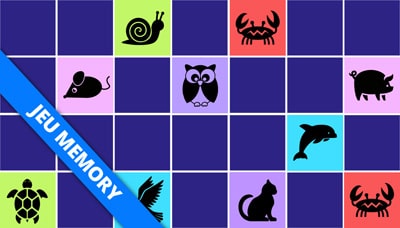 Jeu Memory Animaux sur fond coloré Jeu Memory Animaux sur fond coloré
