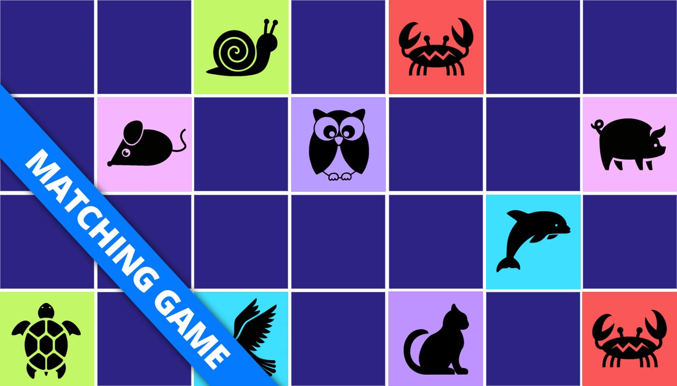 Matching game Animals on colorful background Online & Free Memozor