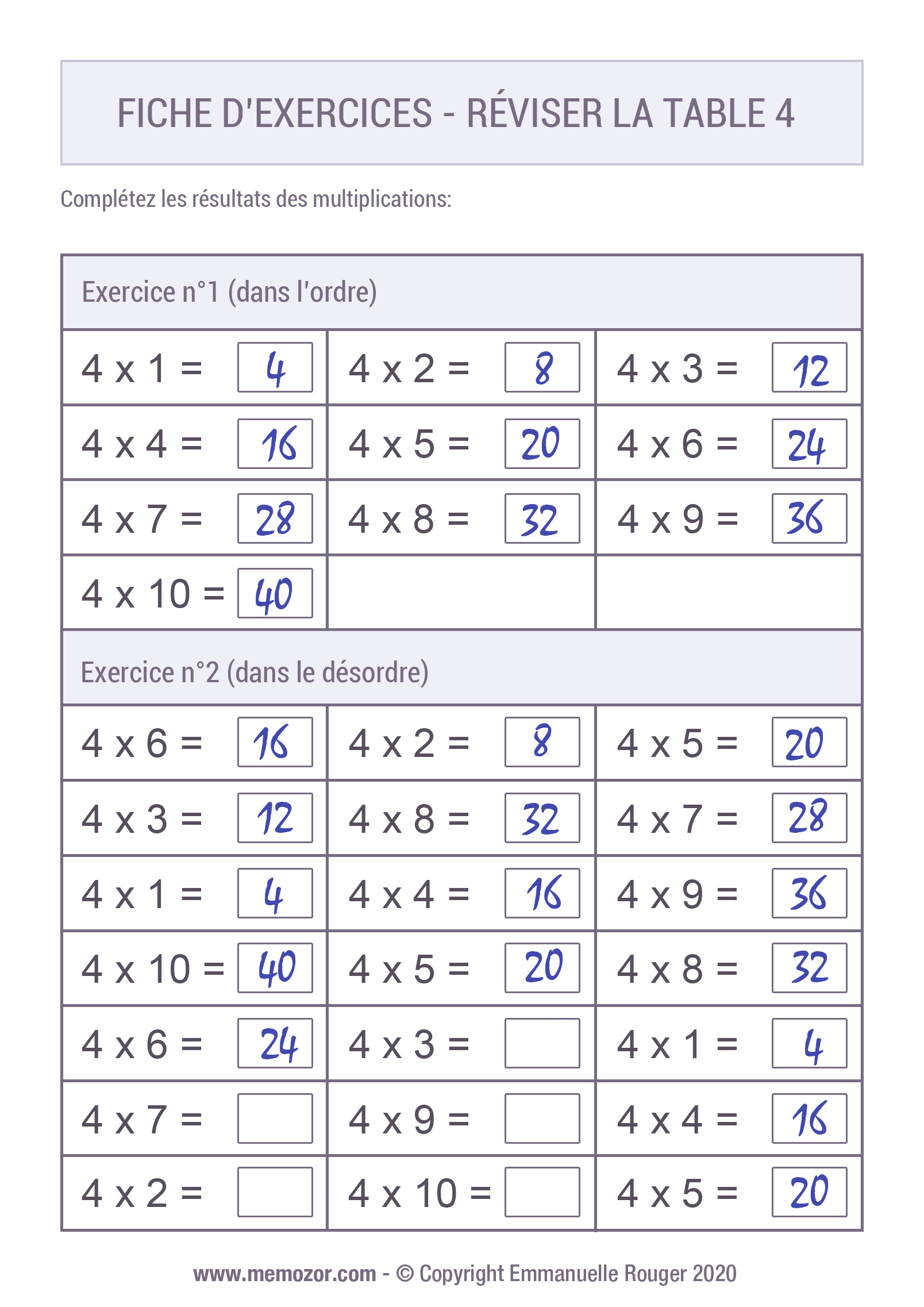 Exercice Table De Multiplication Cm1 à Imprimer Tableaux de multiplication à Imprimer - PDF Gratuits | Memozor