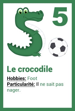 Carte Animal - Le crocodile - chiffre 5