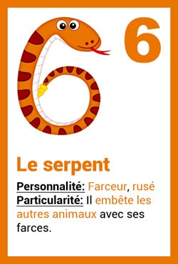 Carte Animal - Le serpent - chiffre 6 Carte Animal - Le serpent - chiffre 6