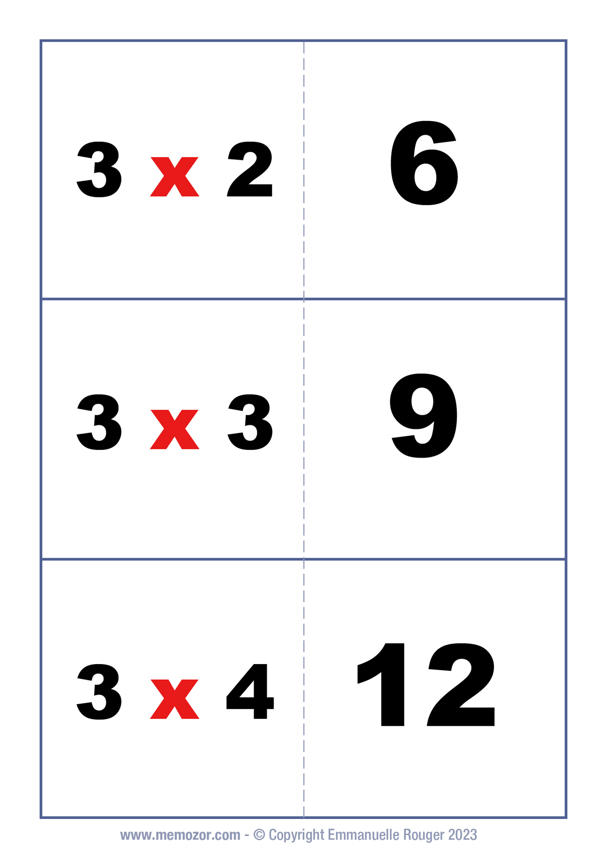 Multiplication Flash Cards 3 Times Table Free Memozor