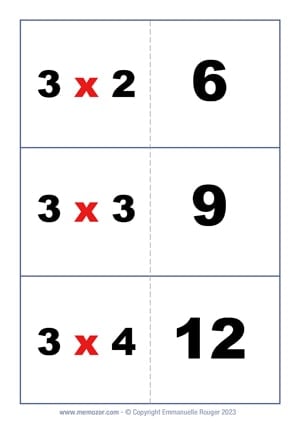 Multiplication flash cards - 3 times table