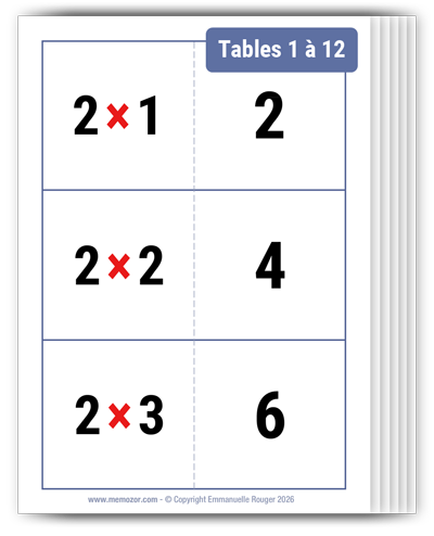 Cartes flash à imprimer pour toutes les tables de multiplication