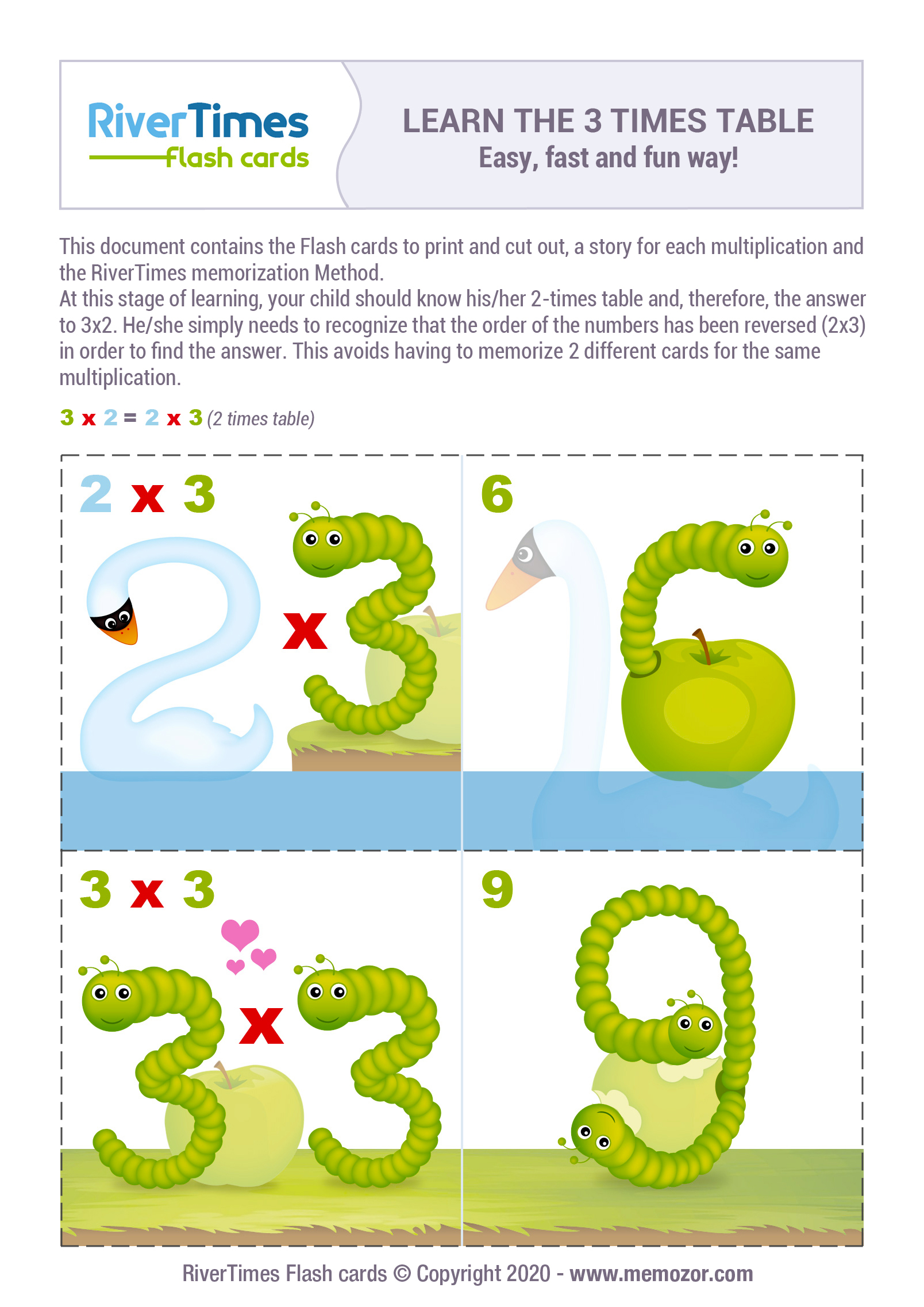 Multiplication Flash Cards 3 Times table - Print for free | RiverTimes
