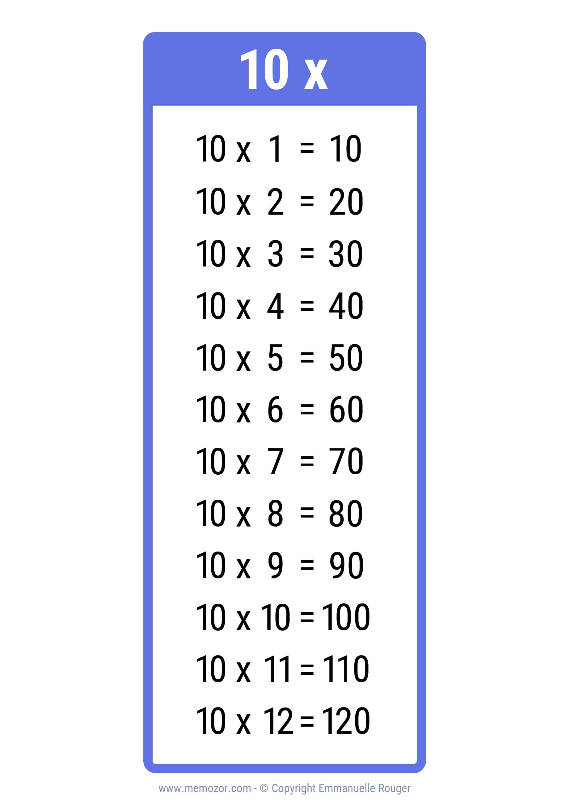 Pretty 10 Times Table Chart Print For Free many Colors Memozor