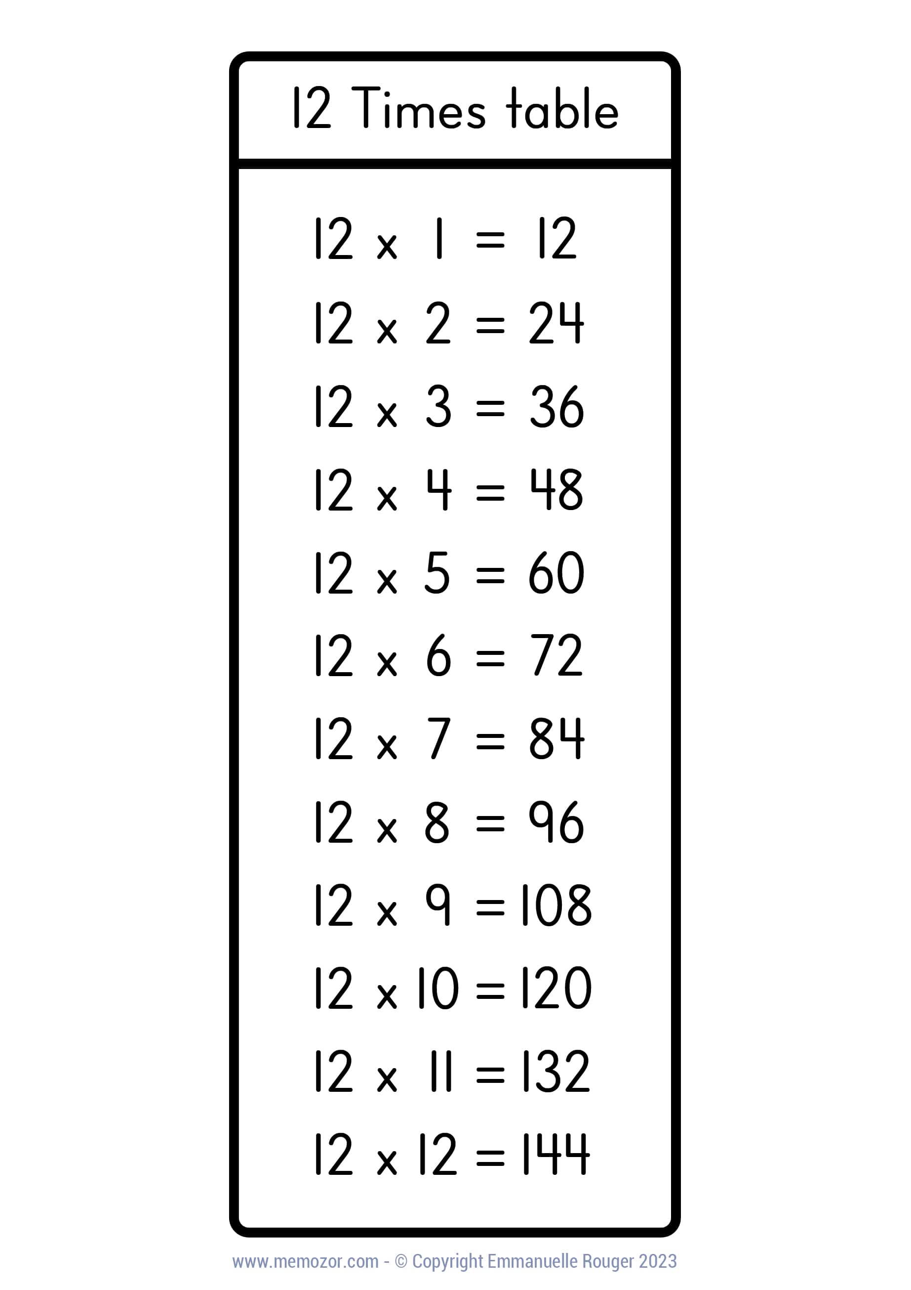 Pretty 12 times table chart print for free many colors memozor