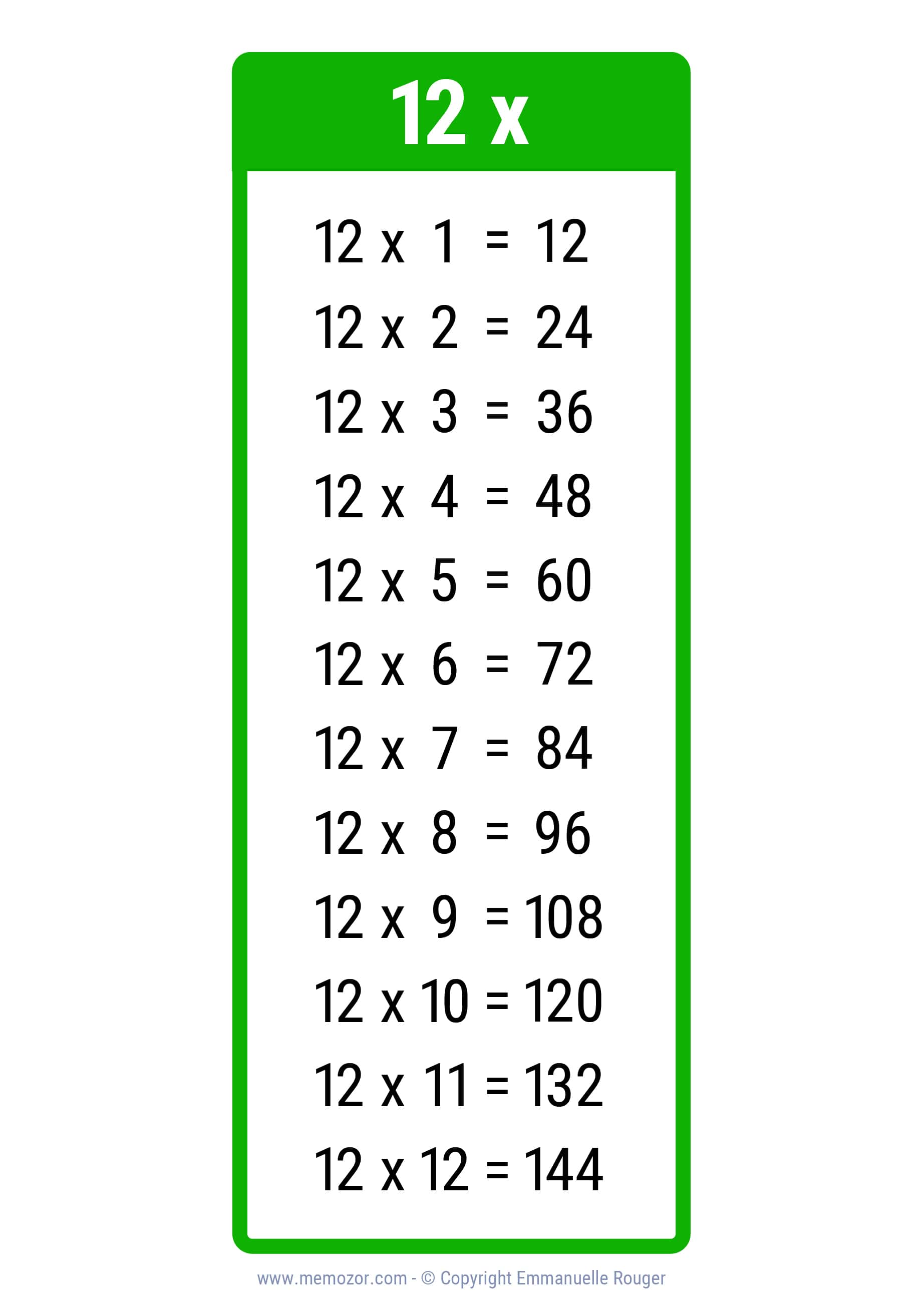 Pretty 12 Times Table Chart Print For Free many Colors Memozor