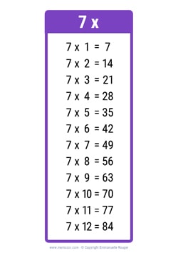 7 Times table chart dark purple