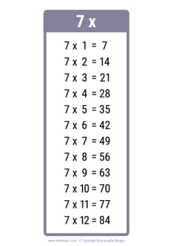 7 Times table chart grey