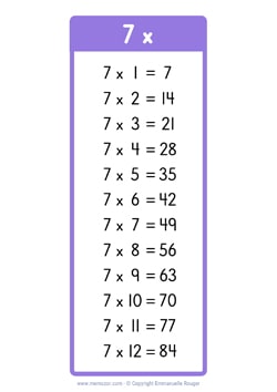 7 Times table chart purple (US school)