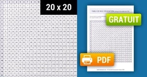 Tableau de multiplication (de 1 à 20) à Imprimer
