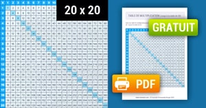 Tableau de multiplication Bleu (de 1 à 20) à Imprimer Tableau de multiplication Bleu (de 1 à 20) à Imprimer