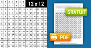 Tableau de multiplication Noir & Blanc (de 1 à 12) à Imprimer