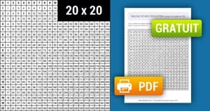 Tableau de multiplication Noir & Blanc (de 1 à 20) à Imprimer