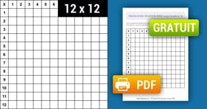 Tableau de multiplication Vierge Noir et Blanc (de 1 à 12) à Imprimer