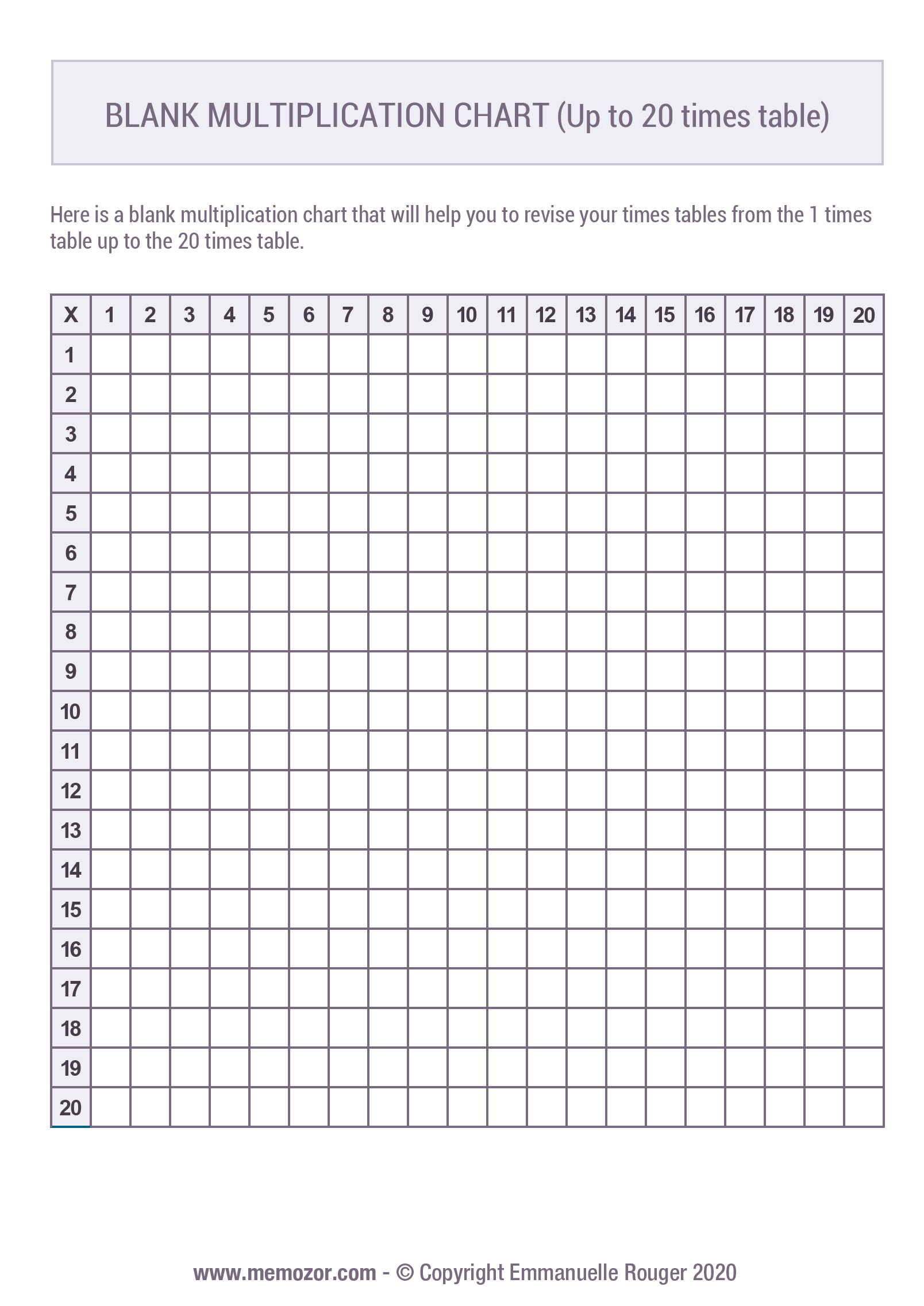 Printable Blank Multiplication Chart 1