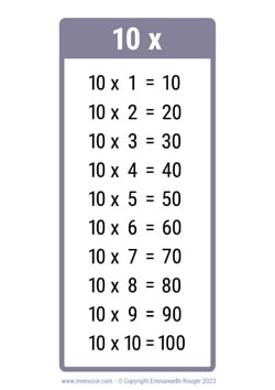 Table de 10 gris à Imprimer