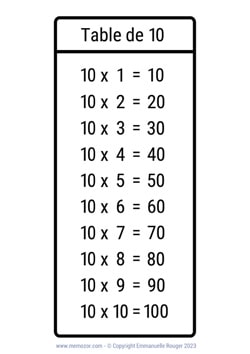 Table de 10 en noir & blanc à Imprimer