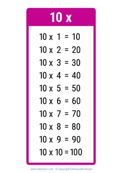 Table de 10 rose à Imprimer