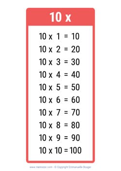 Table de 10 rouge Imprimer