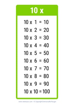 Table de 10 vert clair à Imprimer