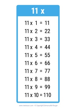 Table de 11 bleu à Imprimer