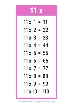 Table de 11 rose clair à Imprimer