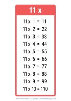 Table de 11 rouge à Imprimer