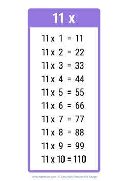 Table de 11 mauve à Imprimer