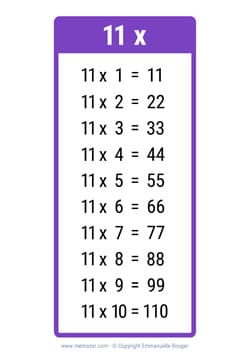 Table de 11 violet à Imprimer