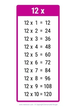 Table de 12 rose à Imprimer