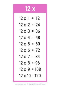 Table de 12 rose clair à Imprimer