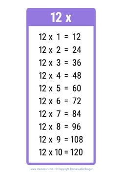 Table de 12 mauve à Imprimer