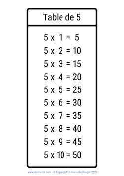 Table de 5 en noir & blanc à Imprimer